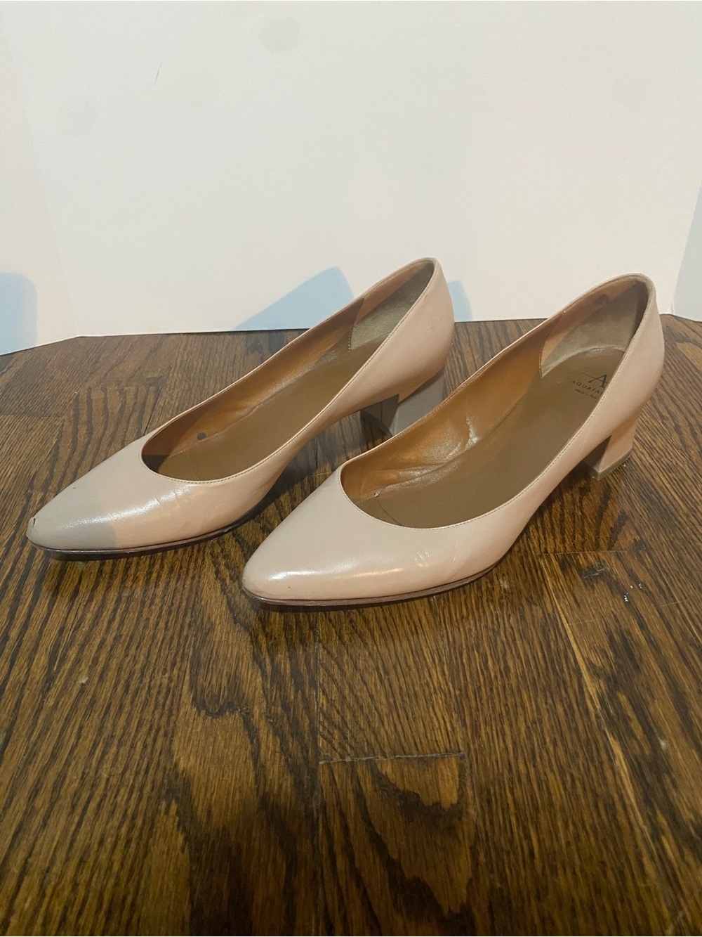 Aquatalia nude nappa leather pointed toe block-heel pumps